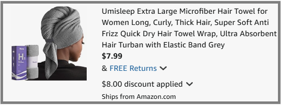 Umisleep Microfiber Hair Towel Checkout Page