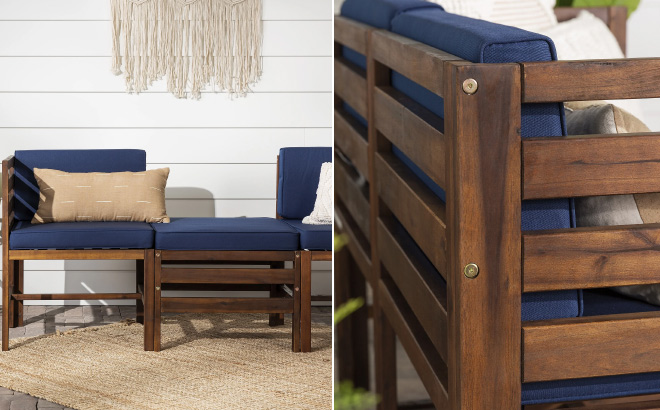Walker Edison Modern Acacia Modular Patio Sofa Set 1