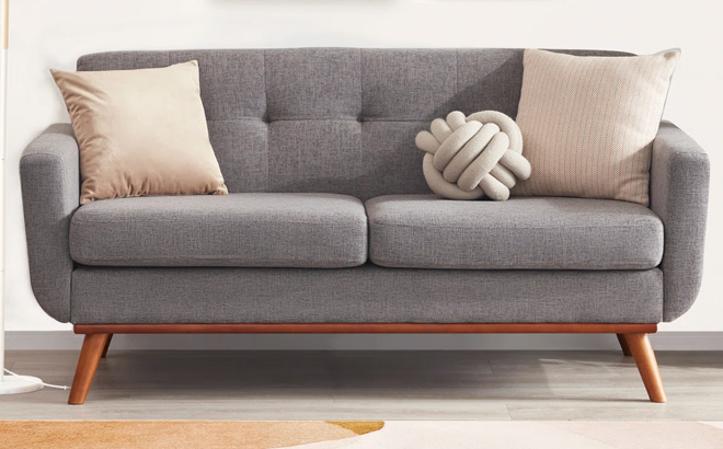 Wide Logan Carmencita Linen Upholstered Square Arm Loveseat Wide Logan Carmencita Linen Upholstered Square Arm Loveseat