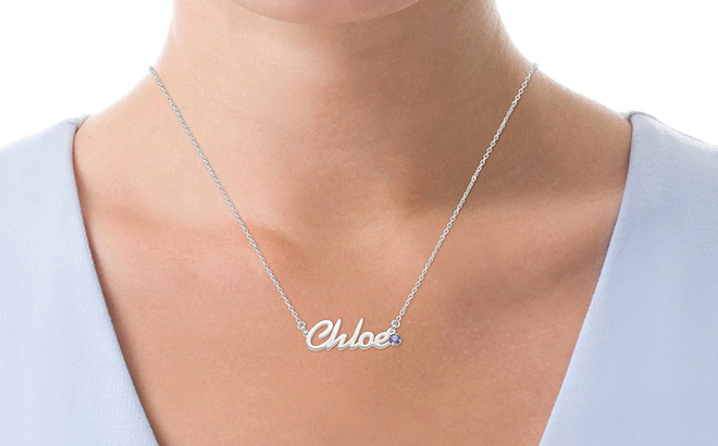 Zales Simulated Birthstone Script Name Necklace