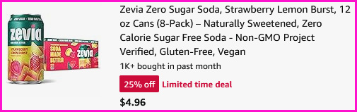 Zevia Zero Sugar Soda Checkout Screen