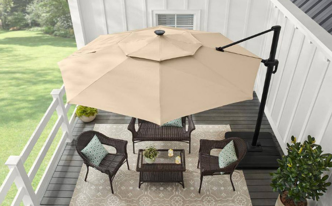 11 ft Aluminum Cantilever Solar LED Offset Patio Umbrella 11 ft Aluminum Cantilever Solar LED Offset Patio Umbrella