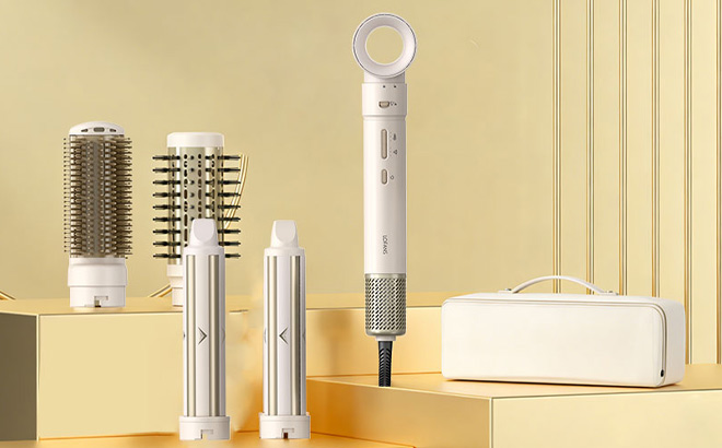 5 in 1 Multi Hot Air Styler Wrap in Ivory White Champagne Gold Color