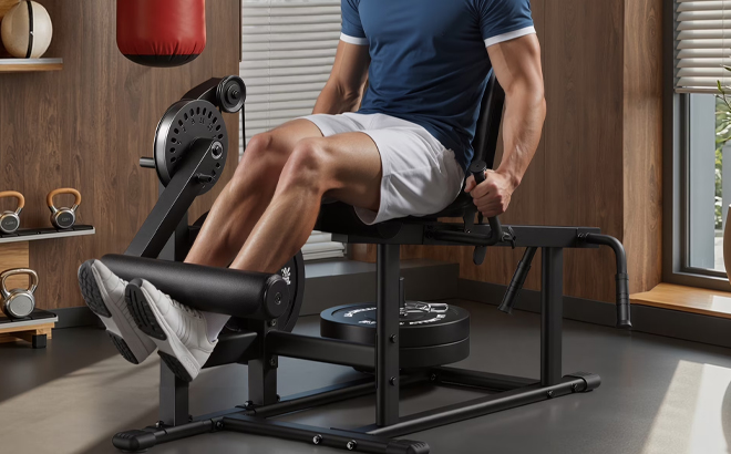 A Man Working Out on the MERACH Adjustable Leg Curl Machine