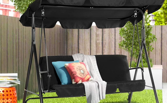 AECOJOY Stainless Steel Porch Swing in Black