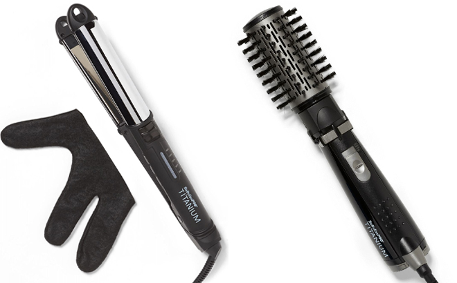BabylissPro Prima Titanium Flat Iron 1 Inch and Titanium Rotating Hot Air Brush 2 Inch