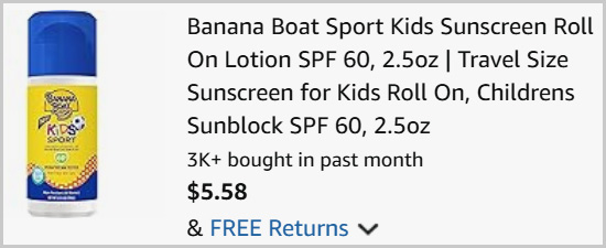 Banana Boat Sport Kids Sunscreen Roll On Lotion SPF 60 at Checkout