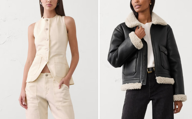 Banana Republic Long Denim Vest nd Vegan Leather Bomber Jacket