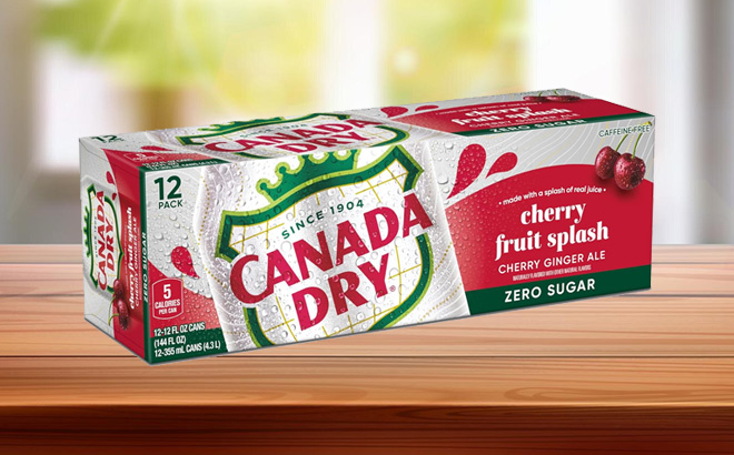 Canada Dry Zero Sugar Cherry Gingerale Fruit Splash Juice 12 Pack on the Table Canada Dry Zero Sugar Cherry Gingerale Fruit Splash Juice 12 Pack on the Table