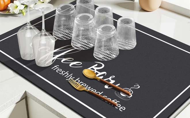 Dish Drying or Coffee Mat on a Kitchen Counter
