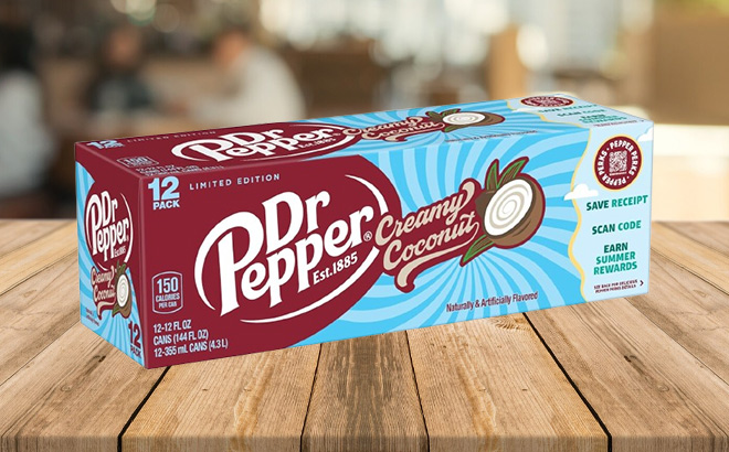 Dr Pepper Creamy Coconut Soda 12 Pack on the Table