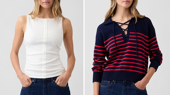 GAP Factory Ribbed Button Up Top and Relaxed Collared Sweater