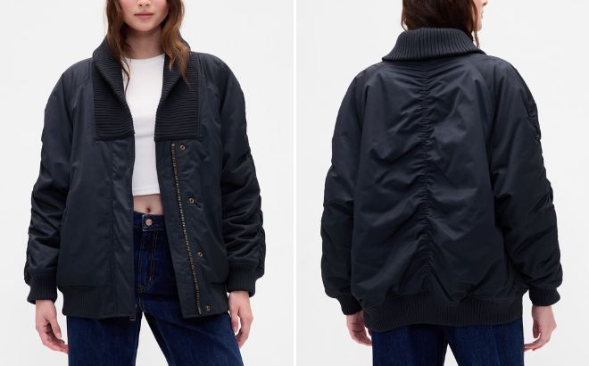 GAP Oversized Knit Trim Bomber Jacket