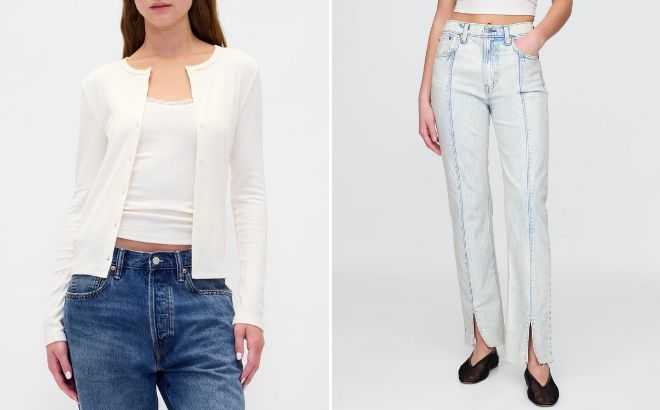 GAP Pointelle Cardigan and High Rise 90s Slim Straight Jeans GAP Pointelle Cardigan and High Rise 90s Slim Straight Jeans