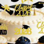 Graduation Cupcake Toppers in Gold Color