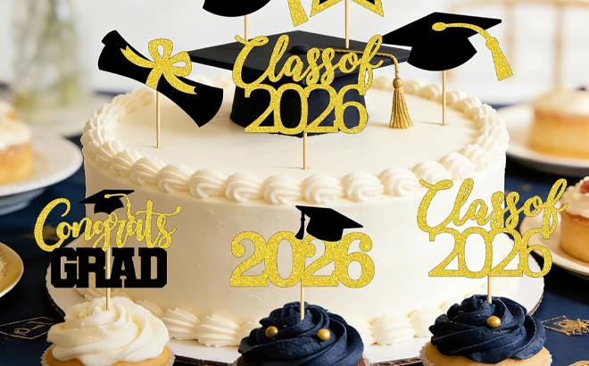 Graduation Cupcake Toppers in Gold Color