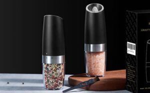 Gravity Electric Salt and Pepper Grinder Set on the Table