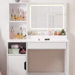 Mainstays Get Ready with Me GRWM Left Vanity Table with Lighted Mirror and Storage with White Finish