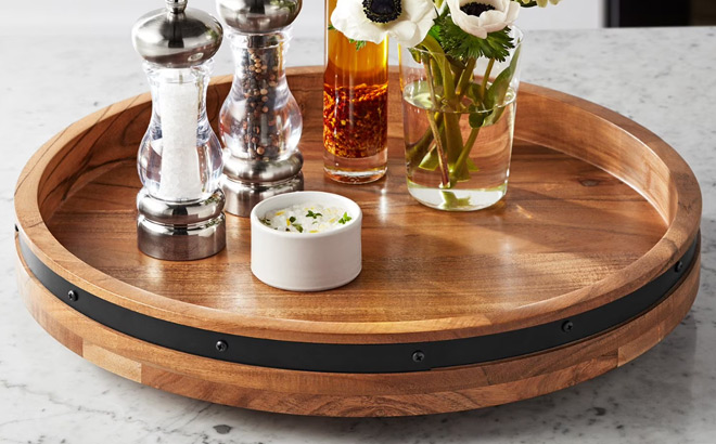 Members Mark Acacia Wood Farmhouse Lazy Susan