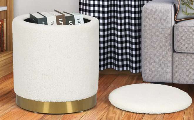 Mercer41 Teddy Fleece Round Ottoman With Storage