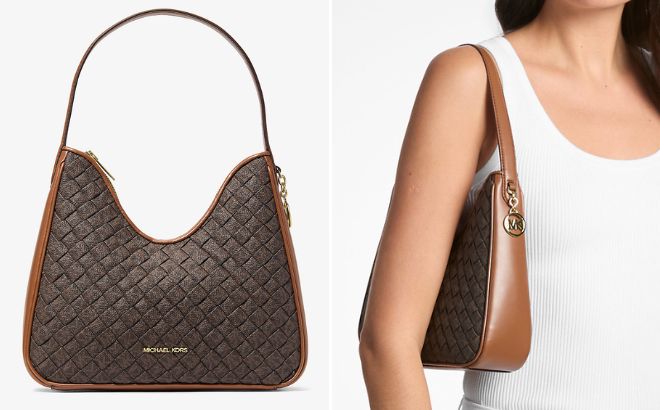 Michael Kors Nayla Small Woven Signature Logo Hobo Shoulder Bag