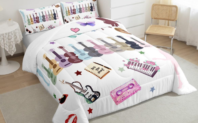 Music Fans Print Queen 3 Piece Comforter Set