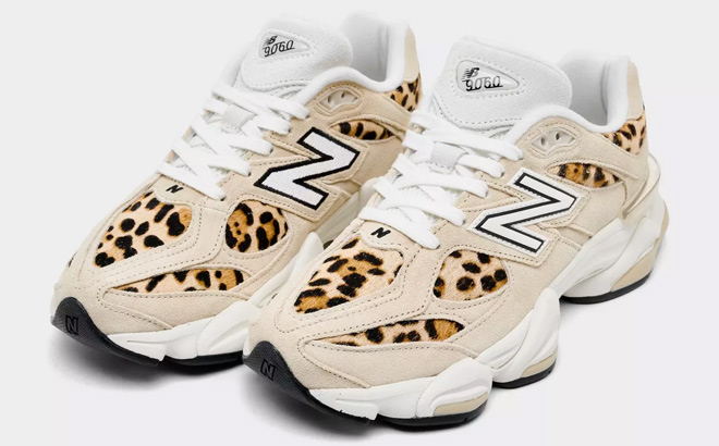 New Balance 9060 Womens Casual Shoes in Tan Leopard and White Colors