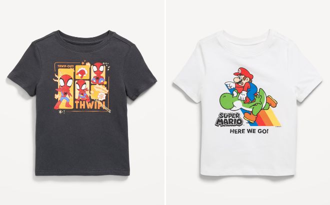 Old Navy Marvel Spider Man Toddler Graphic T Shirt and Super Mario Graphic Toddler T Shirt