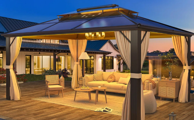 Outdoor Aluminum Frame Pergola with Double Roof Canopy