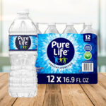 Pure Life Purified Water Bottles 12 Pack on the Table