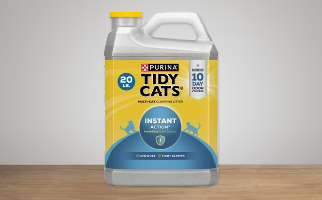 Purina Tidy Cats Instant Action Clumping Cat Litter Jug on a Table