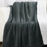 SoftLux Reversible 2 Tone Dark Gray and Light Gray Sherpa Dual Layer Throw Blanket