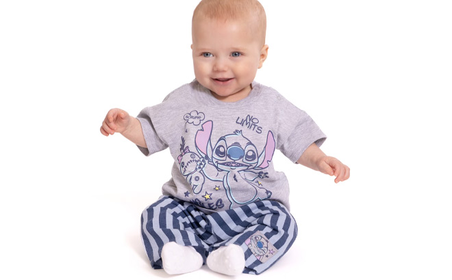 Stitch Baby Boys Short Sleeve Graphic Tee and Stripe Pants 2 Piece Set Stitch Baby Boys Short Sleeve Graphic Tee and Stripe Pants 2 Piece Set