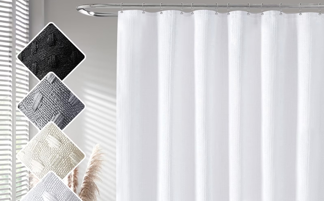 TURKIO Heavyweight Waffle Weave Fabric Shower Curtain