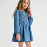The Childrens Place Girls Chambray Smocked Dress