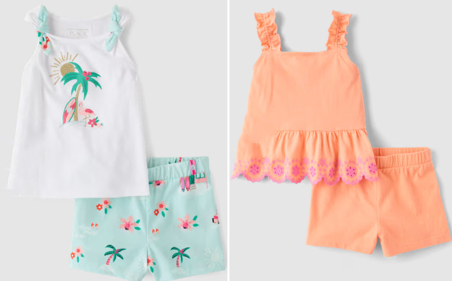 The Childrens Place Toddler Girls Glitter Beach Bow 2 Piece Outfit Set The Childrens Place Toddler Girls Glitter Beach Bow 2 Piece Outfit Set