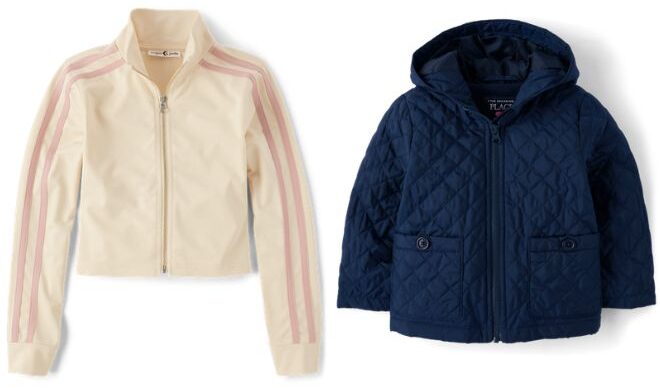 The Childrens Place Tween Girls Contrast Stripe Track Jacket and Toddler Girls Quilted Jacket The Childrens Place Tween Girls Contrast Stripe Track Jacket and Toddler Girls Quilted Jacket
