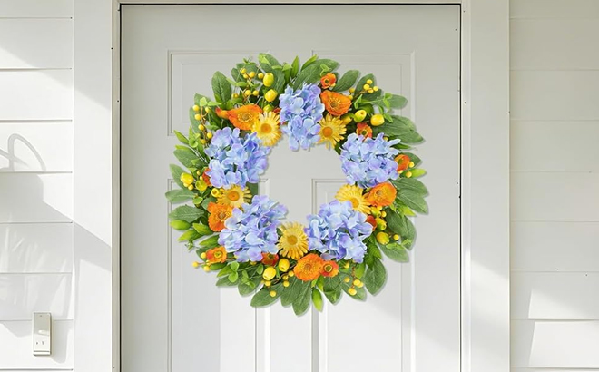 UArtlines 22 Inch Spring Blue Hydrangea Door Wreath