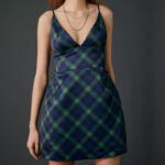 Urban Outfitters Kimchi Blue Petit Fours Fit And Flare Satin Mini Dress in Dark Green