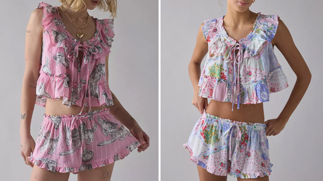 Urban Outfitters Out From Under Ruffle Babydoll Top Micro Shorts PJ Set