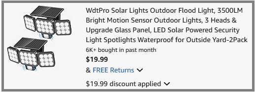 WdtPro Solar Motion Sensor Lights 2 Pack Checkout Page
