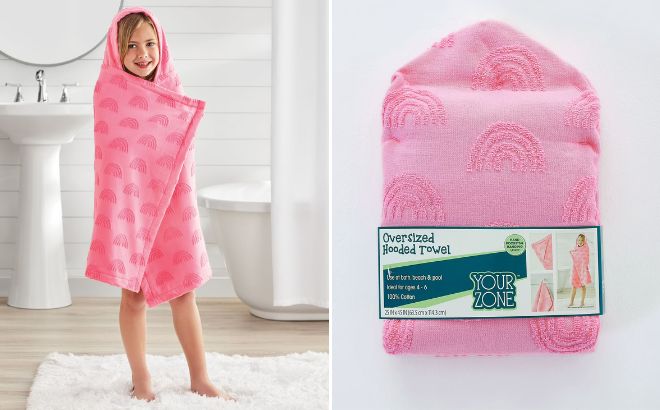 Your Zone Rainbow Cotton Hooded Towel with Hand Pockets
