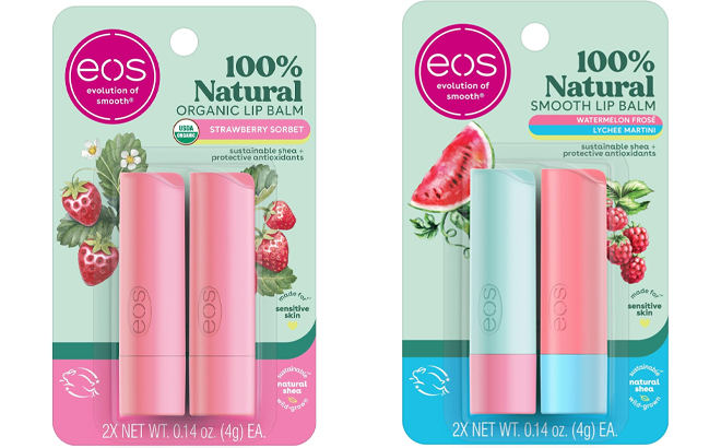 eos 100 Natural Organic Lip Balm Strawberry Sorbet and Watermelon Frose and Lychee Martini eos 100 Natural Organic Lip Balm Strawberry Sorbet and Watermelon Frose and Lychee Martini
