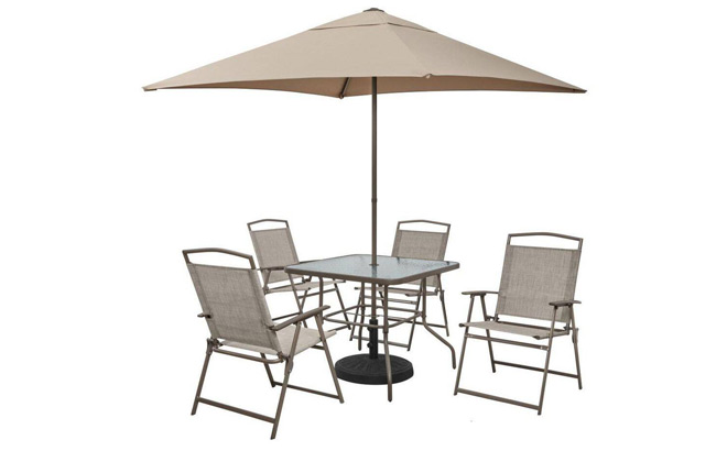 6 Piece Sling Folding Outdoor Dining Set with Umbrella