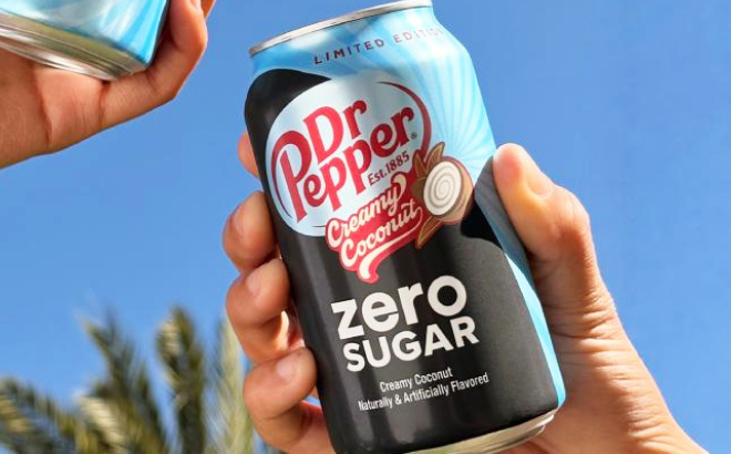 A Person Holding a Can of Dr Pepper Zero Sugar Creamy Coconut Soda