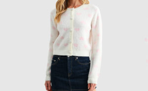 A Person Wearing All in Favor Heart Jacquard Cardigan