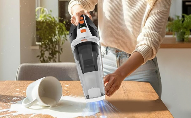 A Woman Using the BRL Cordless Handheld Vacuum