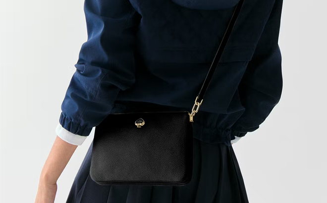 A Woman Wearing Kate Spade Kayla Triple Crossbody Bag A Woman Wearing Kate Spade Kayla Triple Crossbody Bag