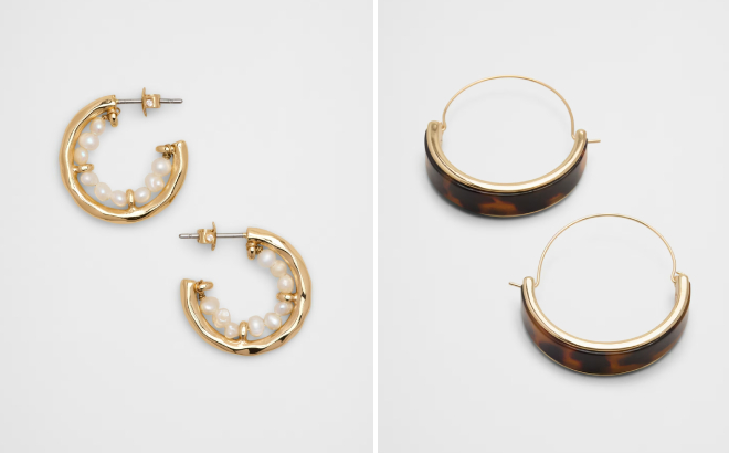 Banana Republic Factory Seed Pearl Mini Hoop Earrings and Resin Crescent Earrings