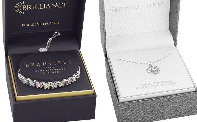Brilliance Crystal Butterflies Adjustable Bracelet and Primrose Sterling Silver Cubic Zirconia Love Knot Pendant Necklace